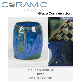 Rainforest SW185 over Blue Surf SW100 Stoneware Glaze Combination